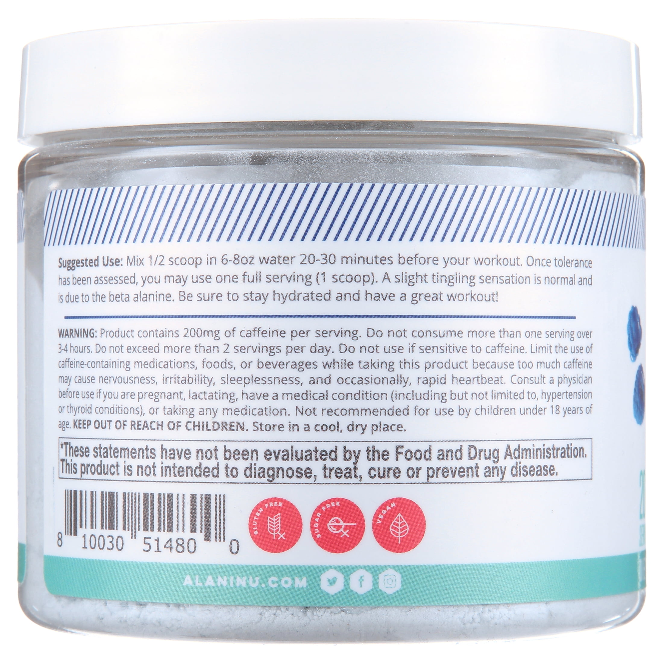 Alani Nu Pre-Workout Powder, Blue Slush, 20 Servings, 200mg Caffeine