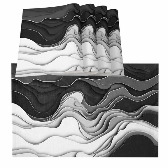 Black Grey Ombre Placemats for Dinning Table Set of 4, Abstract Modern Geometric Moire Art Burlap Kitchen Place Mats Waterproof Cloth Table Mats, Indoor Outdoor Placemats Easy Clean Dinner Decor