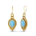thumbnail image 2 of 7x5mm Oval Larimar Dangle Women's Earrings Jewelry 925 Sterling Silver Gold Vermeil, 2 of 4