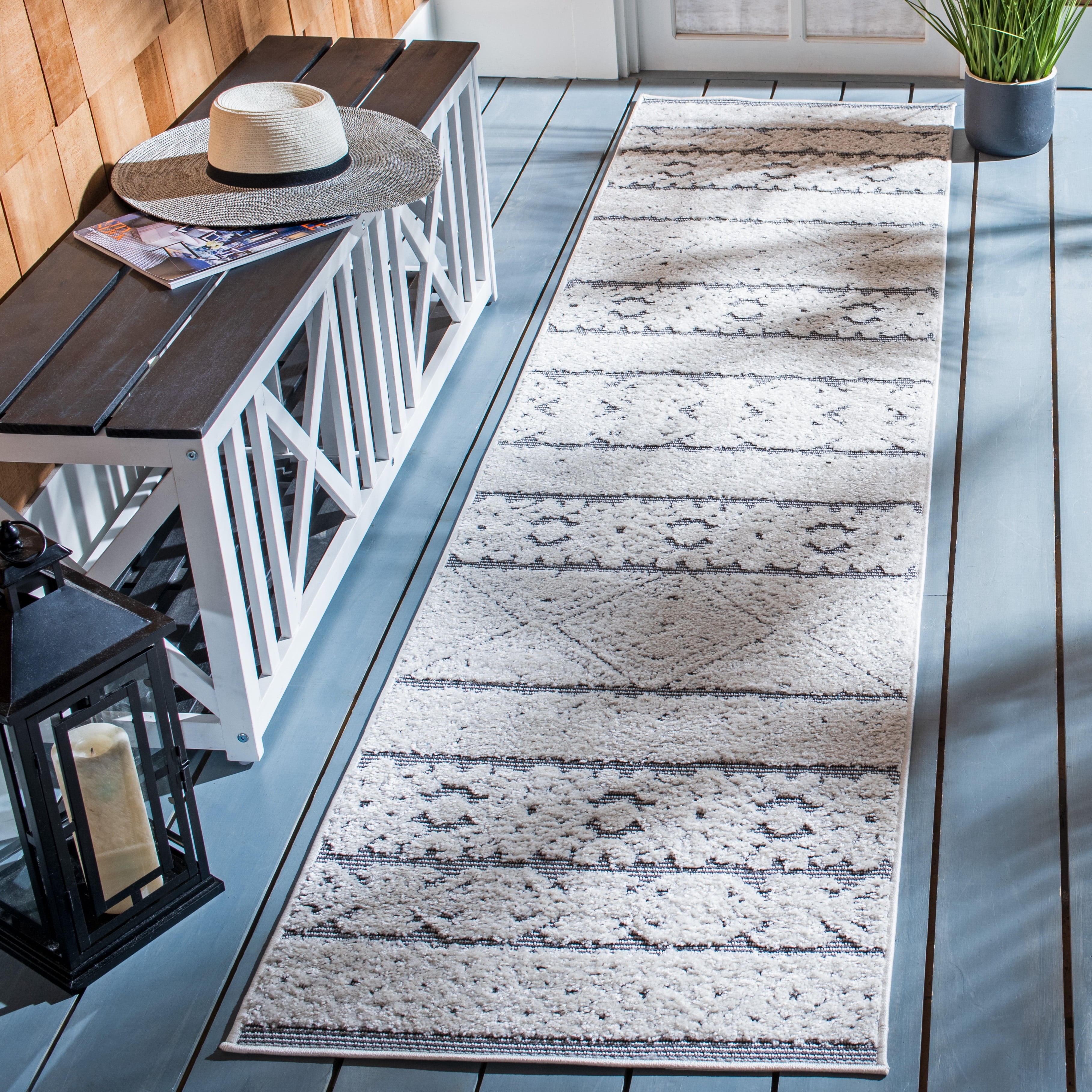 Safavieh Cabana Allycia Ivory/Grey 2'2"X9' Indoor/Outdoor Runner
