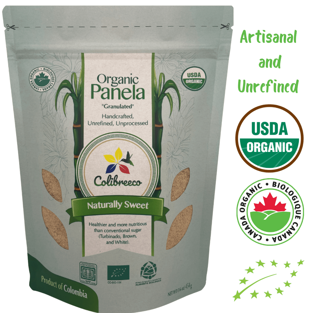 Colibreeco Organic Panela, Artisanal and Unrefined Organic Sugar Cane, 1 Lb / 16 Oz Bag , Product of Colombia, Pilloncillo, Jaggery, Raspadura, Real Raw Sugar Cane