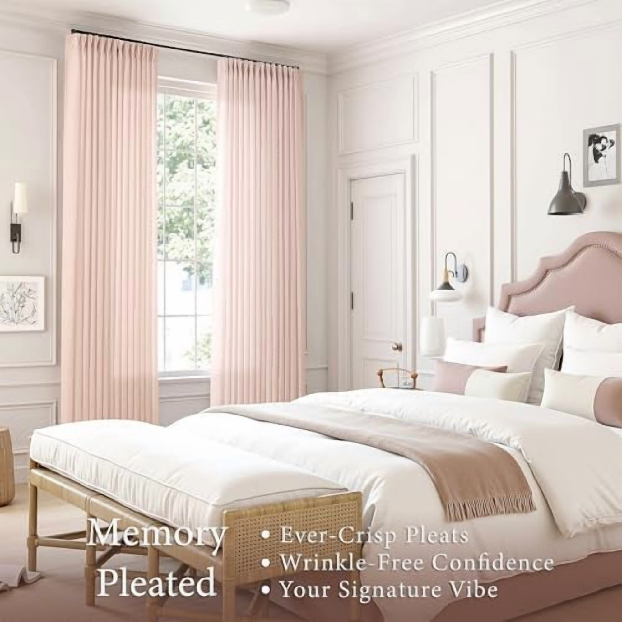 Light Pink Linen Curtains Pinch Pleated 90 Inch Length 2 Panels for Nursery Baby Girls Bedroom Semi Sheer Light Filtering Pleated Linen Curtains for Living Room Bedroom Dusty Blush Pink