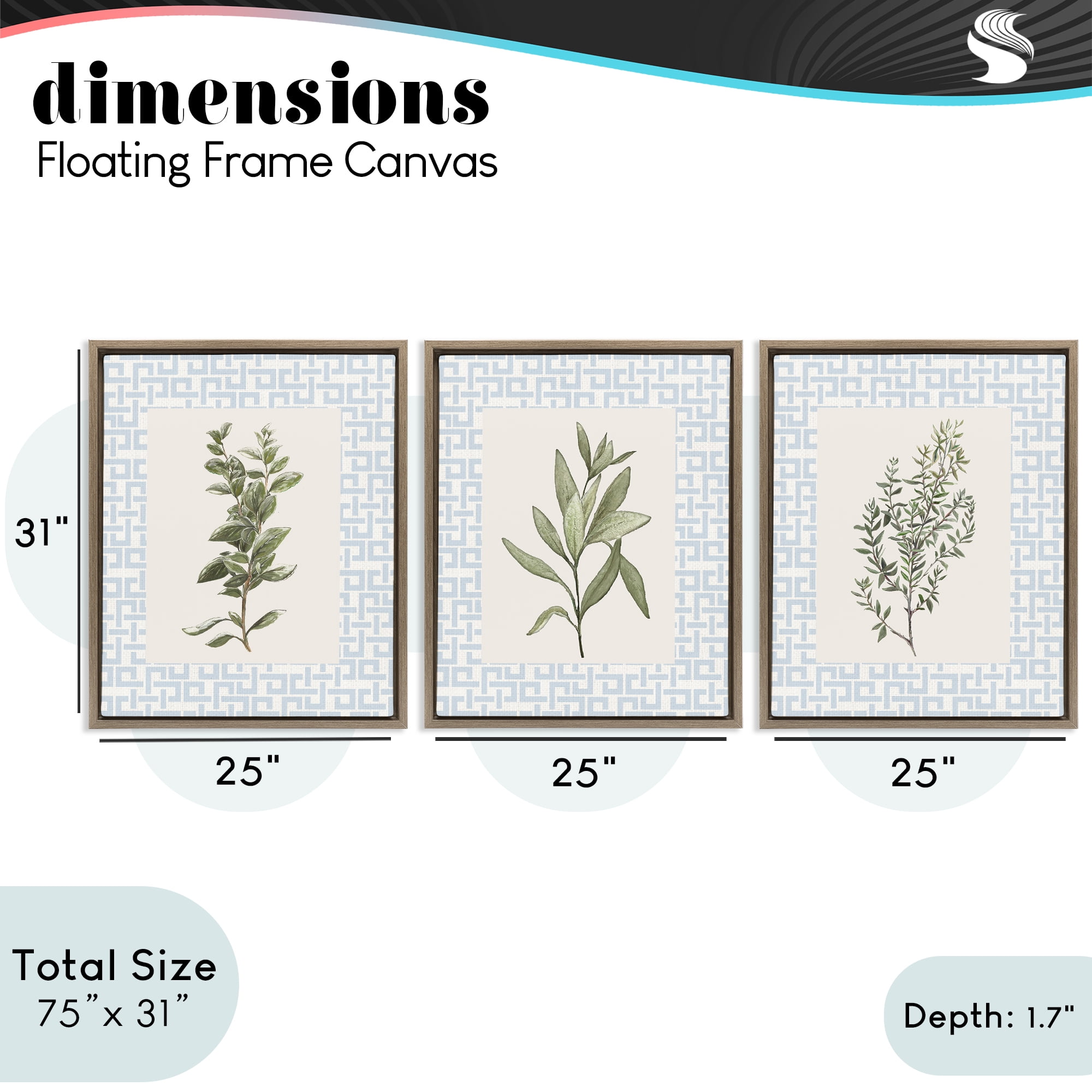 Stupell Industries Kitchen Herbs on Geometric 3 Piece Brown Framed Floater Canvas Set, design by Diannart