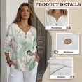 thumbnail image 6 of Xoenoiee Titmouse Bird Cherry Blossom Print Womens Linen Shirts 3/4 Length Sleeve Linen Button Down V Neck Blouse Spring Summer Boho Shirts Travel Vacation Tops, 3XL, 6 of 7