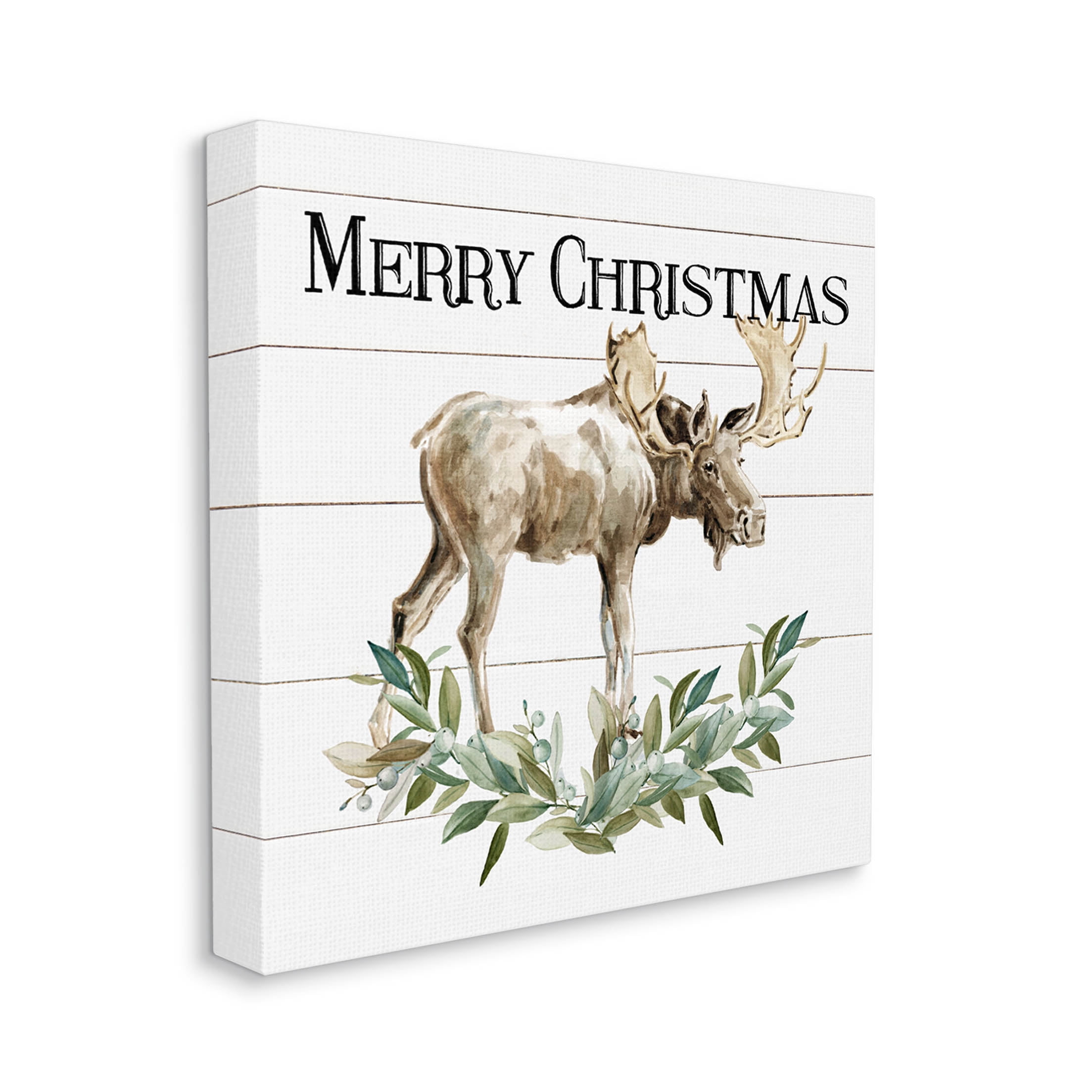 Stupell Industries Merry Christmas Moose Laurel Graphic Art Gallery Wrapped Canvas Print Wall Art, Design by Carol Robinson