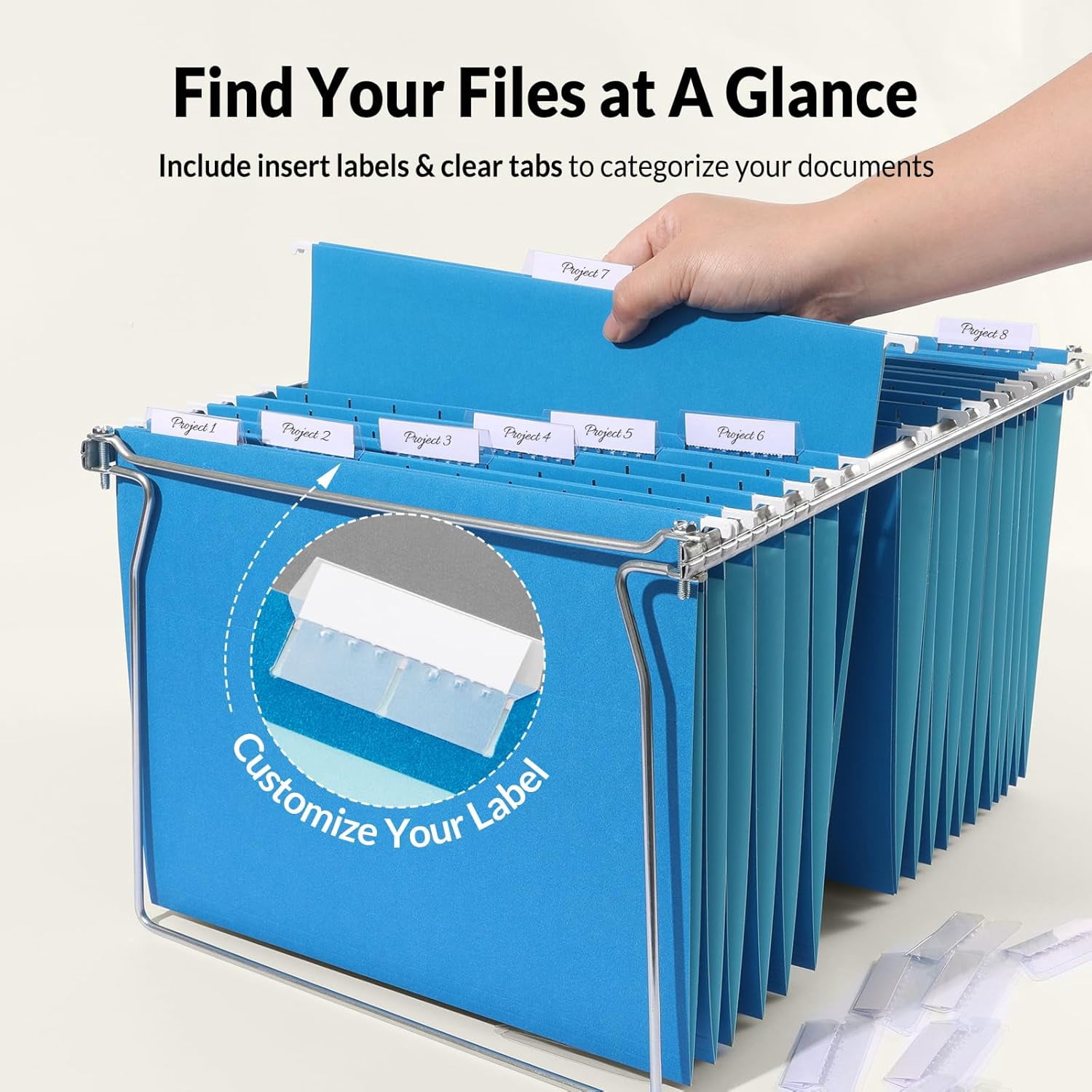 25 Pack Hanging File Folders, Blue Folders, Hanging File Folders Letter Size with 1/5-cut Tabs, Stay Organized for Your Home and Office Bulk File and Documents