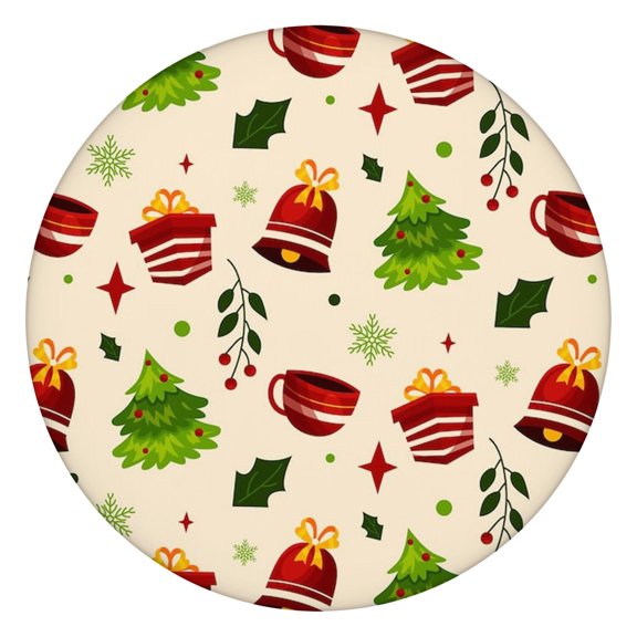 Festive Stripes Round Tablecloth 44 Inch, Elastic Edge Provides a Snug Fit for Christmas Entertainment Needs