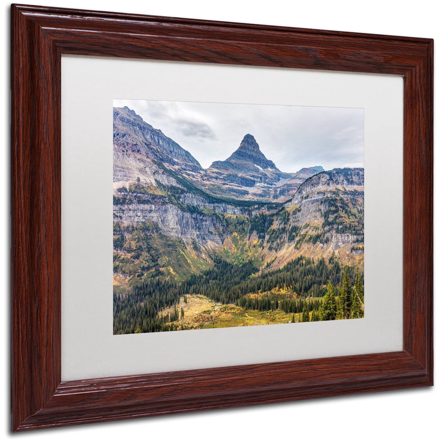 Trademark Fine Art 'Glacier National Park in Autumn' Canvas Art by Pierre Leclerc, White Matte, Wood Frame