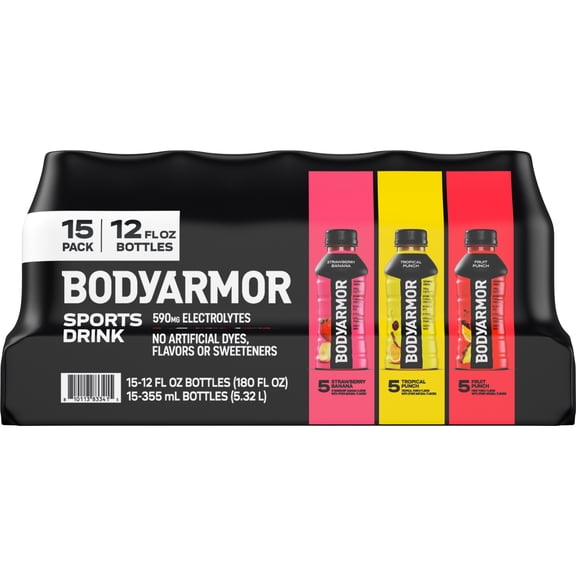 BODYARMOR Variety Pack Sports Drink Bottles, 12 fl oz, 15 Pack