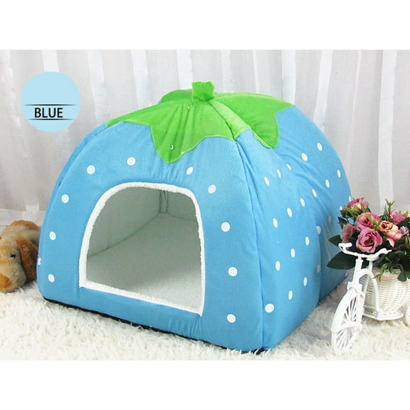GOOHOCHY 1Pack Cat House for Indoor Use with Blue Plush and Dome Shape Design
