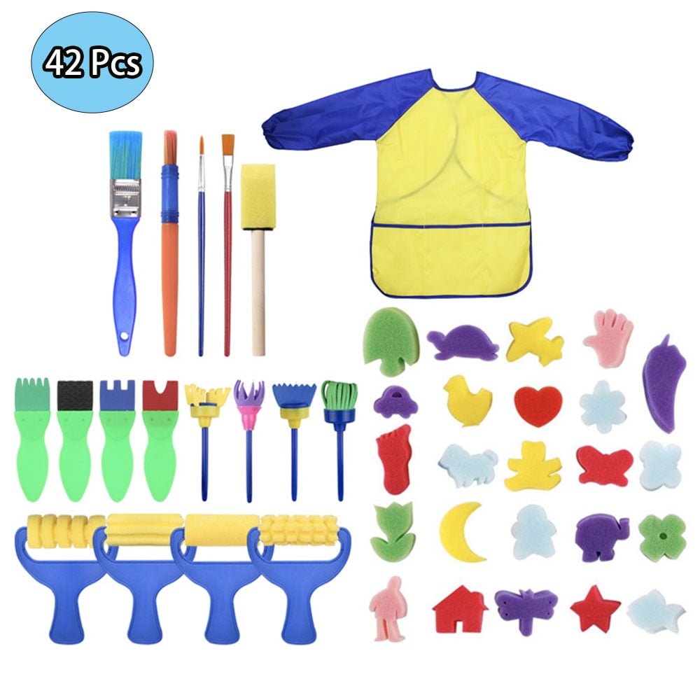 BE-TOOL 42Pcs Kids Sponge Painting Brush Set DIY Art Craft Drawing Tools Early DIY Learning Gifts