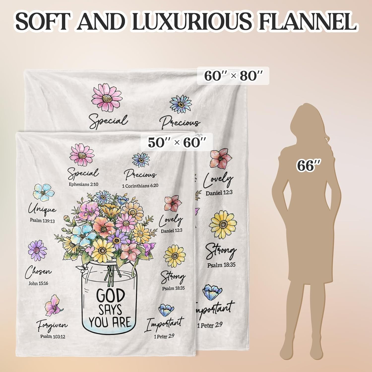 Christian Gifts for Women, 60 x 80 Christian Blanket with Flowers, Inspiration Gifts for Women, Encouragement Religious Gifts, Faith Birthday Blanket for Women, Mothers Day Christmas Easter