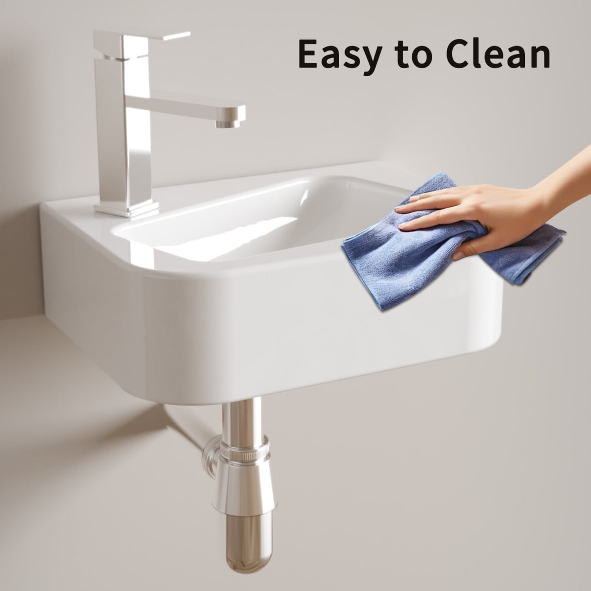 Wall Mounted Bathroom Sink 14" x 10" Rectangle Vessel Sink for Small Modern Bathrooms White Ceramic Vanity Sink with Drain Opening
