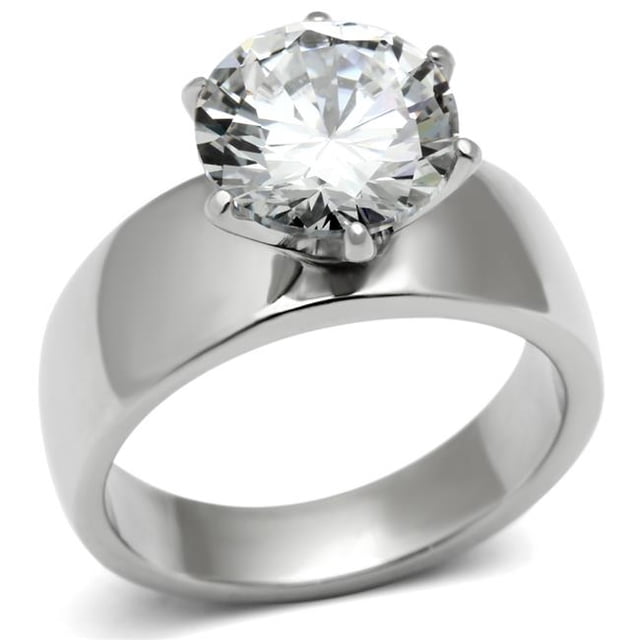 Women High Polished Stainless Steel Ring with AAA Grade CZ in Clear - Size 9