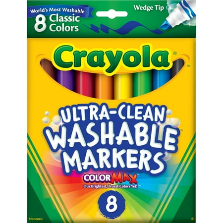 Crayola Ultra-Clean Washable Markers Wedge Tip Assorted Classic Colors Set of 8