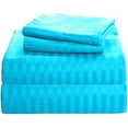 thumbnail image 2 of 1000 Thread Count 100% Egyptian Cotton 4-Piece Bed Sheet Set (1 Flat, 1 Fitted Sheet, 2 Pillow Covers) 21 Inches Deep Pocket Size Twin Color Turquise Blue Stripe, 2 of 5
