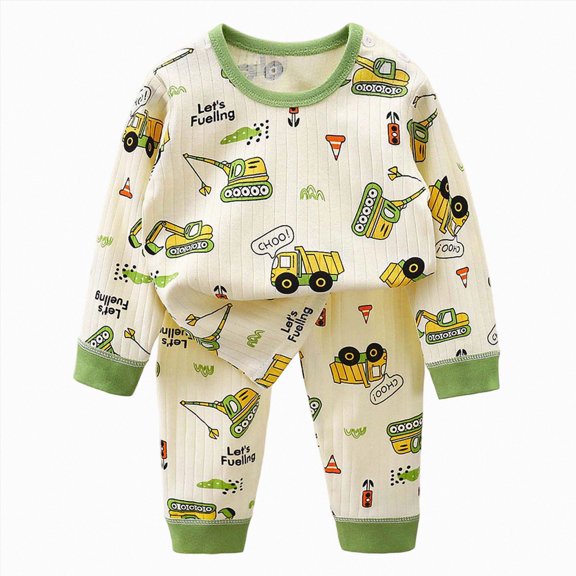 Kogui Baby Toddler Pajama Set, 2 Piece Long Sleeve Cotton Sleepwear, Soft Cute Print PJs for Infant and Little Kids 4T 5T (Green,4-5 Years)
