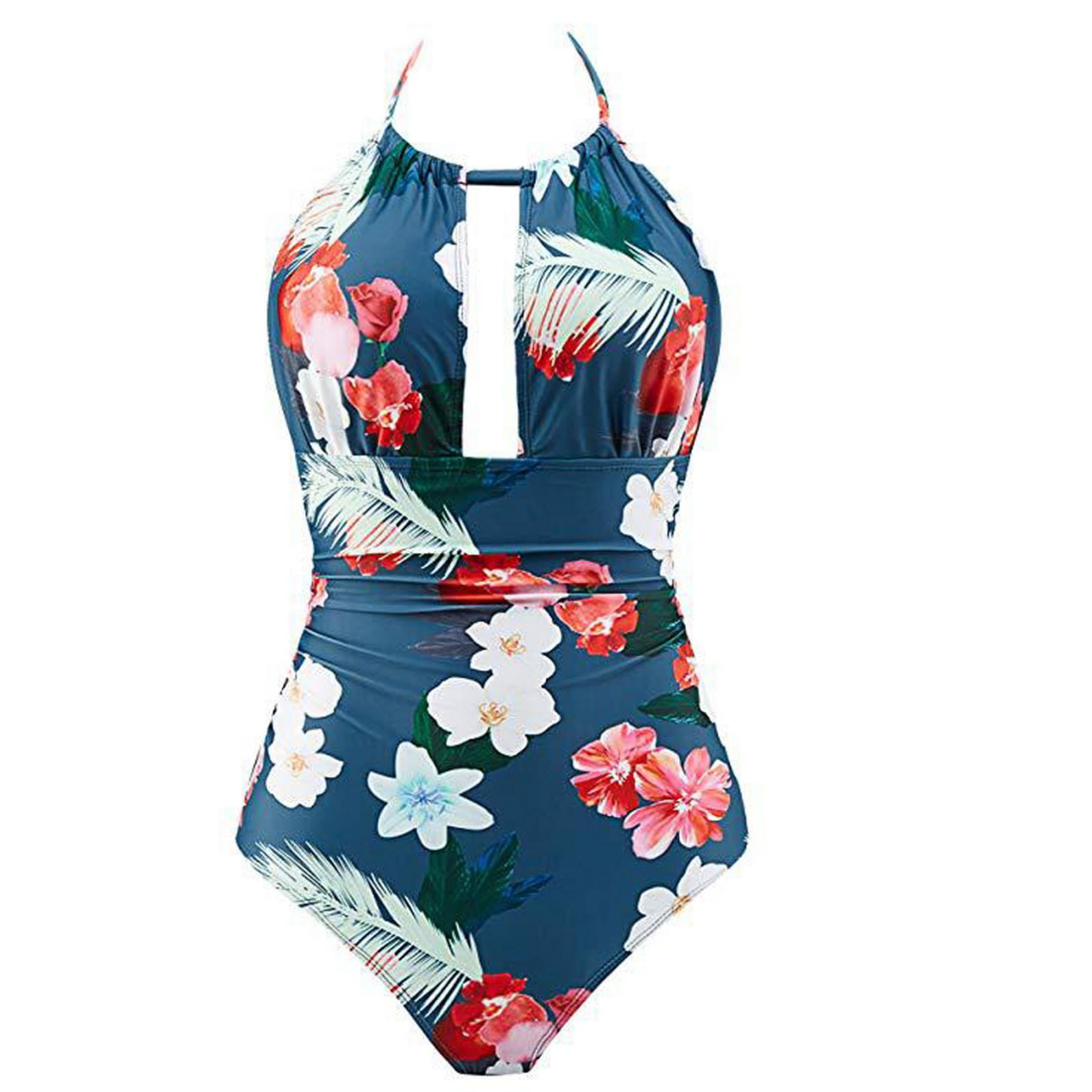 Danhjin Women's Slimming One Piece Swimsuits Floral Printed Tummy ...