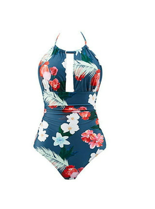 Inadays Plus Size One Piece Bathing Suit for Women Sexy Tummy Control  Swimsuit Flutter Sleeve Swimwear Full Coverage Retro Ruffle Monikini, Blue,  L 