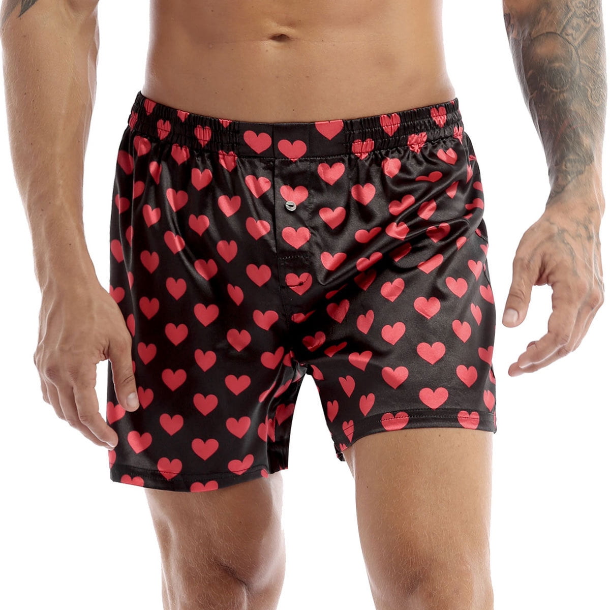 YONGHS Mens Silk Boxer Briefs Love Heart Print Trunks Shorts Lounge