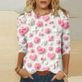 thumbnail image 2 of Valentine's Day Tops for Women 2025 Cute Heart Tshirts Fashion 3/4 Sleeve Shirts Crewneck Tunic Tee, 2 of 5