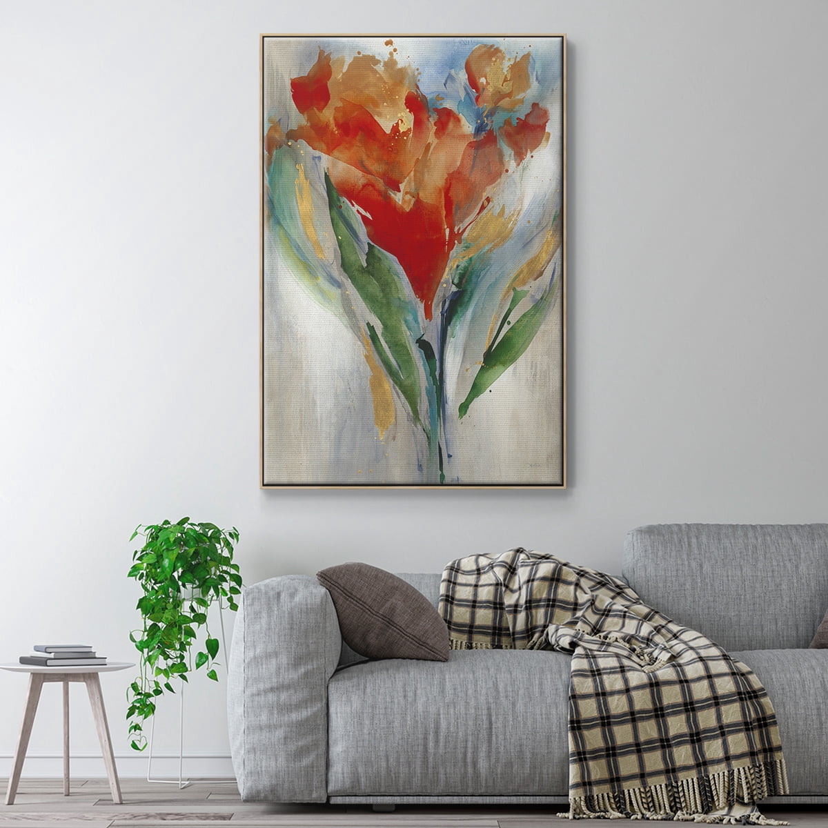 Wild Flower Bouquet Framed Premium Gallery Wrapped Canvas - Ready to Hang - 27 x 41 - Natural Wood Floating Frame