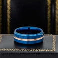 thumbnail image 3 of 8mm Mens Blue Tungsten Wedding Band, Grooved Center, Beveled Edge Engagement Ring - TN974WAs9.5, 3 of 4