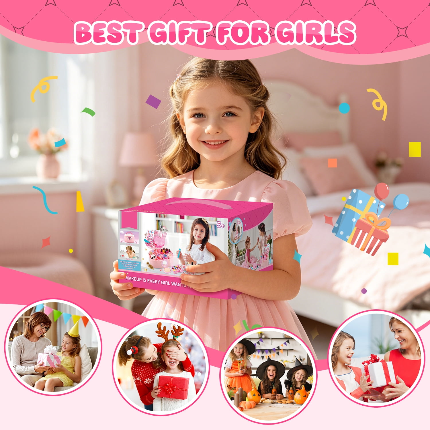 Flooyes Pretend Play Kids Colorful  Nail Toys Set, Shell Makeup Toy Kit for Little Girls Age 7-12 , Idea Birthday Gift for Kids 3-12
