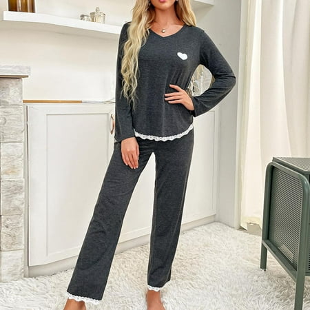 

JNGSA Womens Pajama Sets Loungewear For Women Women s Spring And Autumn Loose Solid Leisure Wear Long Sleeve Round Neck Suits Clearance