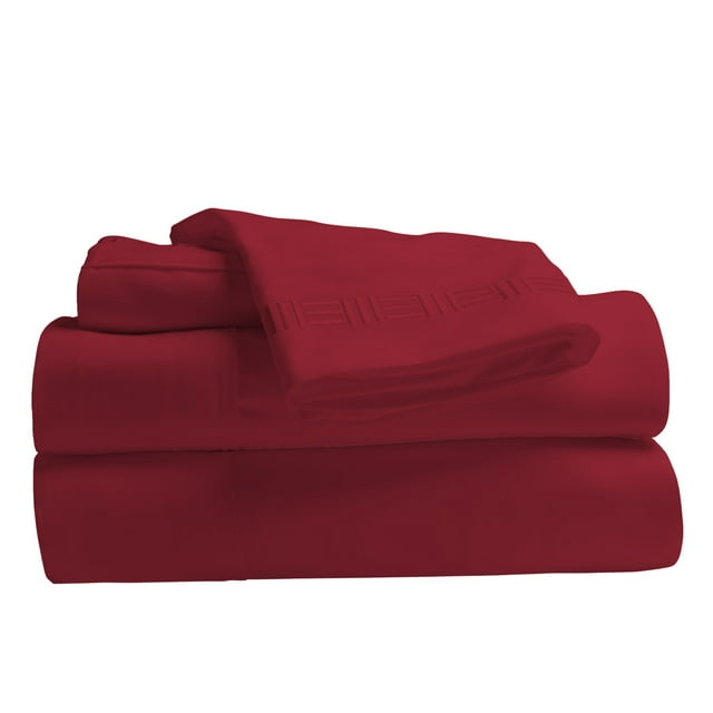 Comfy Bamboo World 9900 Series Draps Brodés 100 G/m2 Ensemble de Draps, Format Jumeau, Rouge