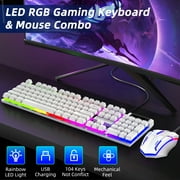 Wired Gaming Keyboard & Mouse Combo, RGB Backlit Mechanical Gaming Keyboard Mouse W/ Multimedia Keys, Anti-ghosting Keys, Spill-Resistant Keycaps for Windows PC Gamers Desktop Computer Laptop, White