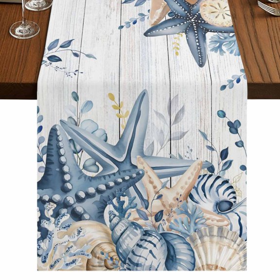 Table Runners 72 Inches Long Dress Scarves, Blue Eucalyptus Coastal Farmhouse Kitchen/Dining Table Runner, Coffee Tablerunners, Beach Starfish Shell Nautical Retro 13x72 Inch