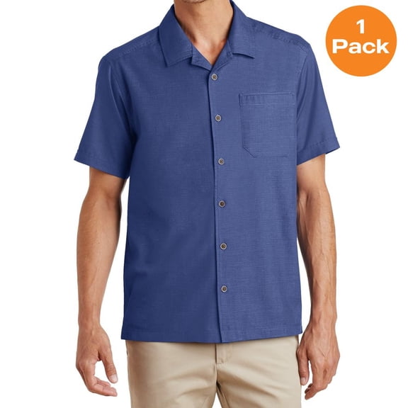 Port Authority S662 Textured Camp Shirt, Royal, XS, Mens Casual Button Down Shirts