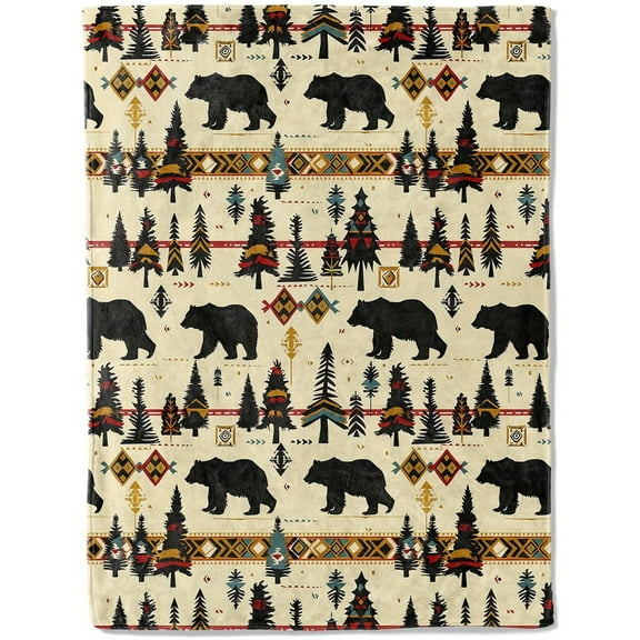 Ultra-Soft Rustic Bear & Forest Throw Blanket Lightweight Cozy Flannel for Couch Bedroom and Modern Cabin Decor Perfect Gift for Animal Lovers Men Women Christmas