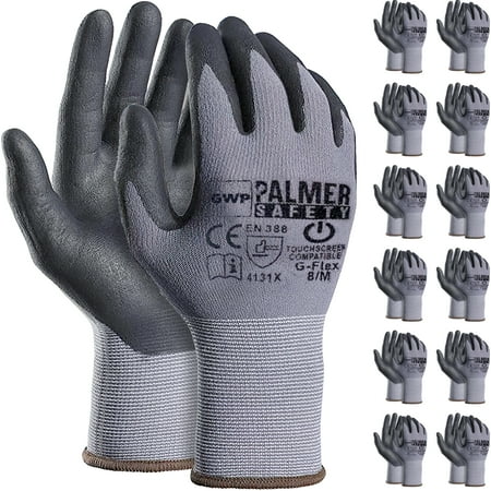 

ATERET 12 Pairs Small Safety Work Gloves I Microfoam Nylon Nitrile Coated Seamless Knit Gloves I Working Gloves for Construction Warehouse Home Improvement