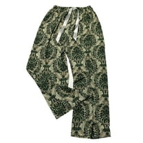 Defitshape Women's Wide Leg Pajama Pants Cute Printed Pjs Bottom Summer Casual Soft Long Pants Loose Fit Stretch Breathable Trousers Dark Green Small-Large
