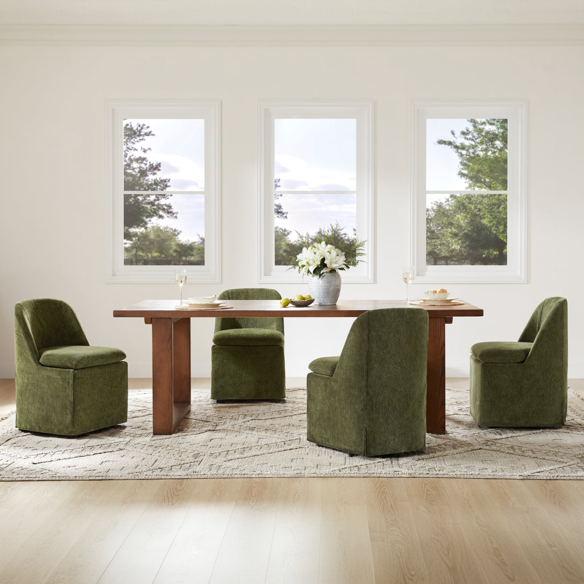 Spruce & Spring Slipcover Dining Chair with Upholstery and Hidden Casters Set of 2, Green