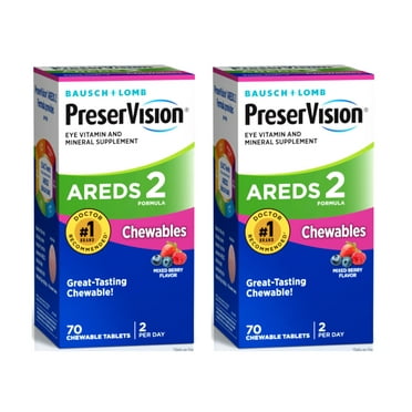 2 Pack - PreserVision® AREDS 2 Formula Eye Vitamin and Mineral Supplement with Lutein & Zeaxanthin, Mixed Berry Flavor, 70 Chewable Tablets