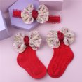 thumbnail image 2 of Mialoley Baby Girl Socks Set, Princess Bowknot Patchwork Soft Warm Newborn Socks and Hairband, 2 of 3