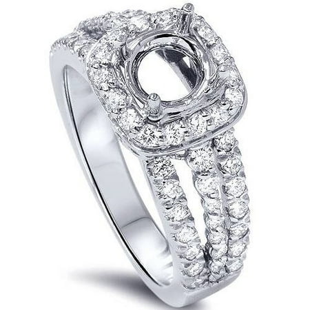 Pompeii 3/4ct Cushion Halo Diamond Engagement Setting 14K White Gold (G/H,SI1-SI2)