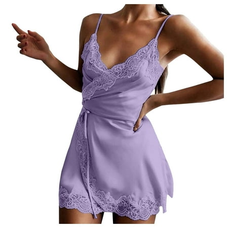 

Women Lingerie Satin Lace Chemise Sleeveless Satin Nightgown Sexy Full Slips Sleepwear Nightdress for Women