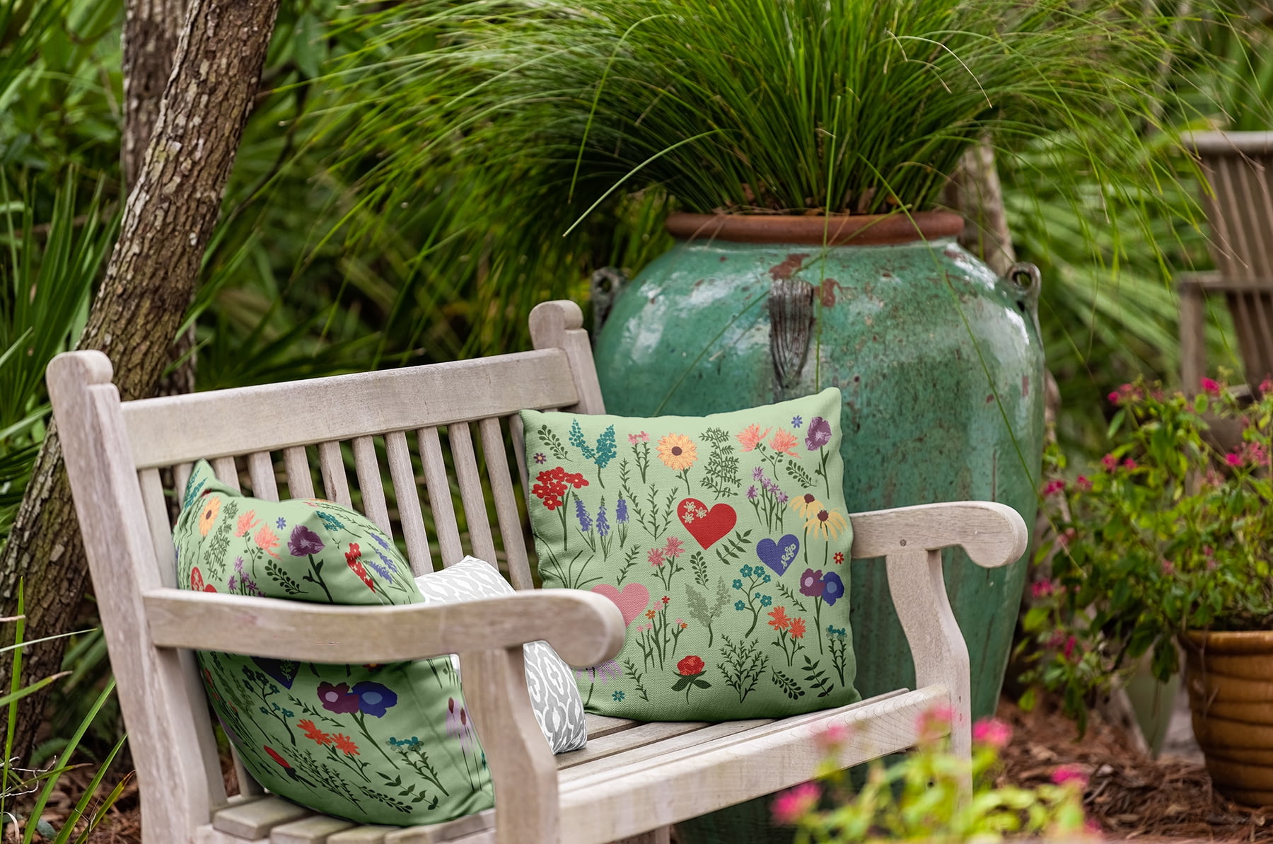 20" x 20" Simply Daisy Valentine Garden Polyester Indoor/Outdoor Pillow, Light Green Qty 1