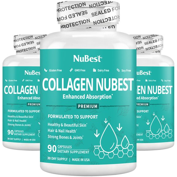 Collagen NuBest, Skin Beauty Supplement, Nourish Skin, Hair and Nails with Hydrolysate Collagen, 90 Capsules (Pack of 3)