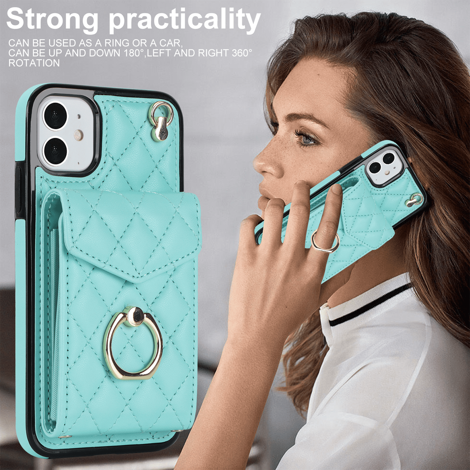 Asuwish Wallet RFID Blocking PU Leather Cell Phone Case with Tempered Glass Screen Protector, Wrist Strap for iPhone 11, Teal