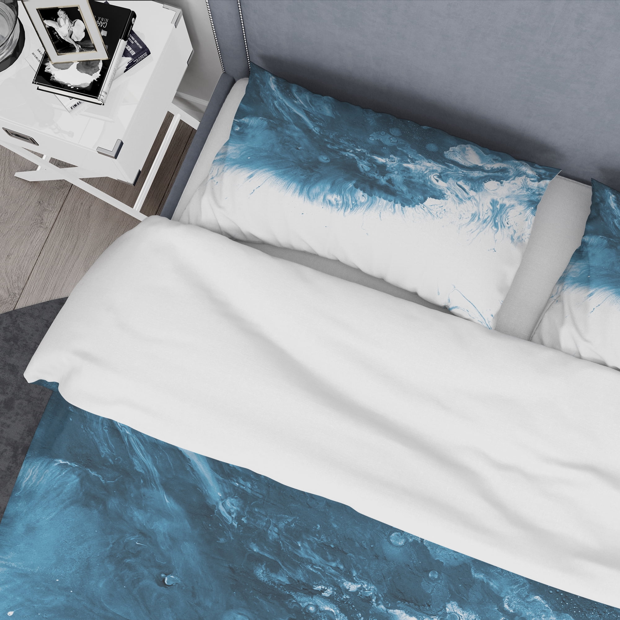 Designart 'Blue and White Hand Painted Marble Acrylic' Mid-Century Modern Duvet Cover Set