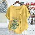 thumbnail image 5 of Women's Linen Tops Vintage Floral Printed Short Sleeve Shirts Crew Neck Button Down Pullover Tops Fashion Trendy T Shirt Casual Business Outfits Going Out Clothes Summer Outfits 2026, 5 of 5