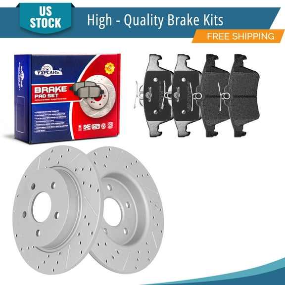 YXPCARS 6PCS Rear Brake Kits, Drilled & Slotted Brake Rotors   Ceramic Brake Pads Kit for 2012-2018 Ford Focus (54182 1095)