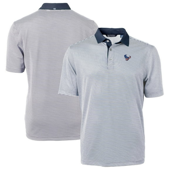 Men's Cutter & Buck Navy/White Houston Texans Big & Tall Virtue Eco Pique Micro Stripe Recycled Polo