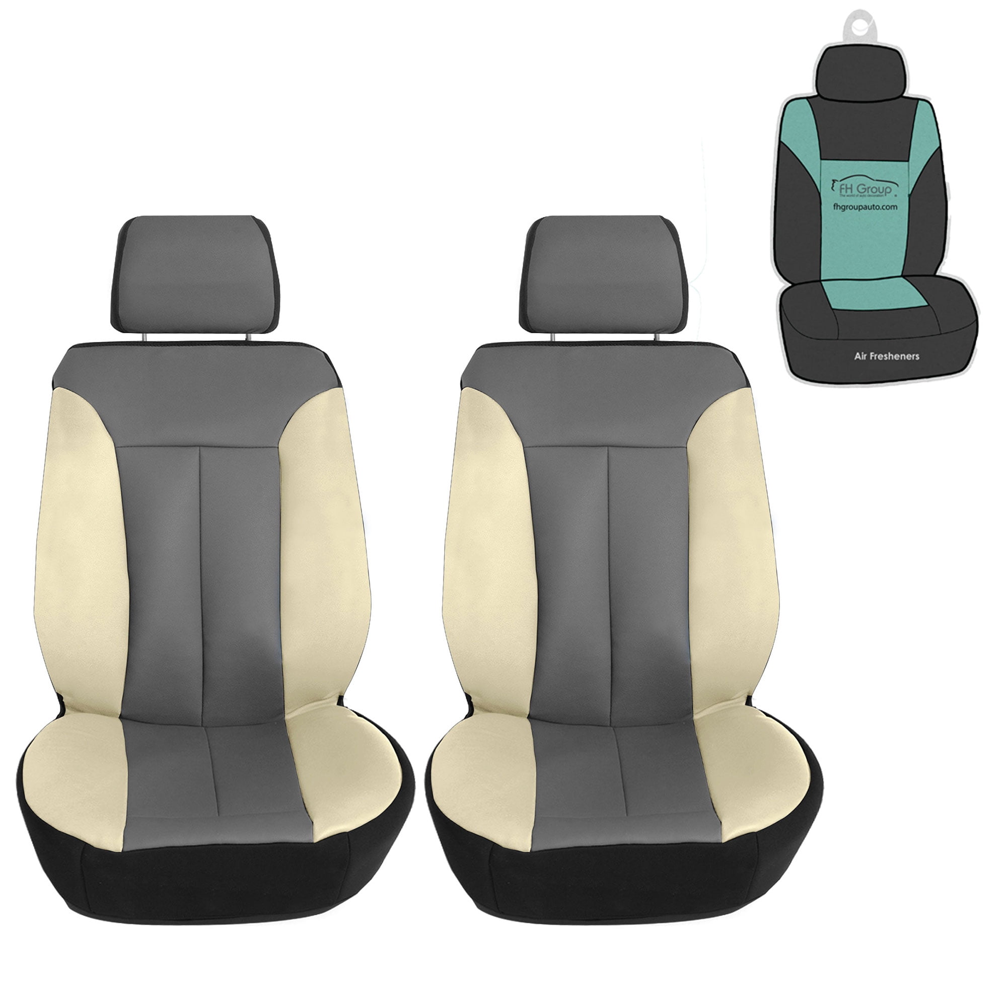 FH Group FH-FB102102 Classic High-Back Cloth Pair Car Seat Covers Beige/Black Color- Fit Most Car or Van SUV Truck 