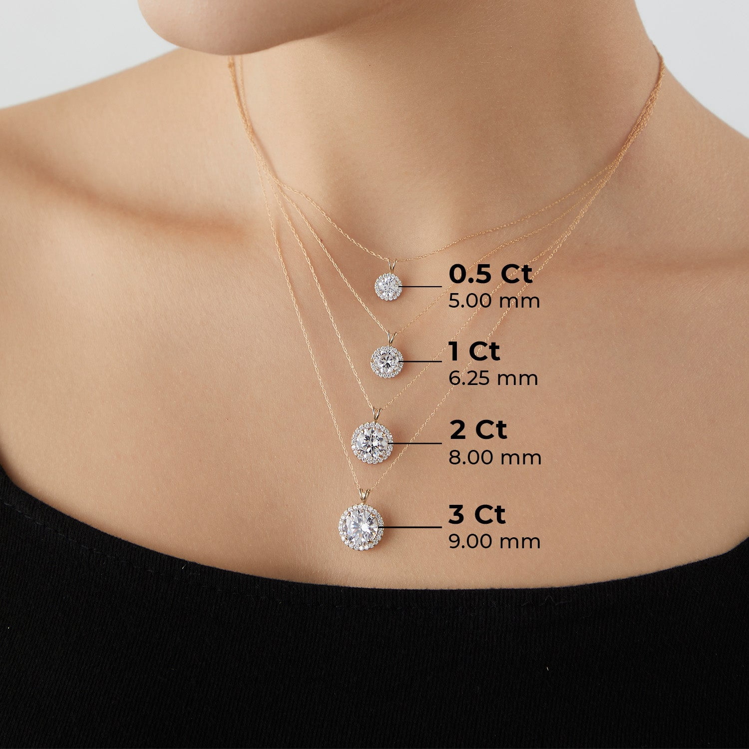 DIAMONBLISS 10K Real Solid Gold Halo Necklace for Women | 10K Yellow Gold Round Halo Pendant Necklace | 3 Carat Cubic Zirconia CZ Diamond Simulant
